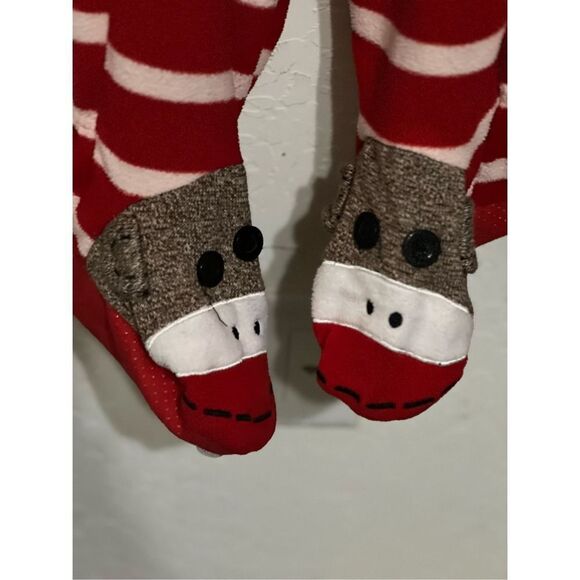 Nick & Nora Red and White Striped Sock Monkey Footed One Piece PJs Size M  Red - Picture 3 of 3
